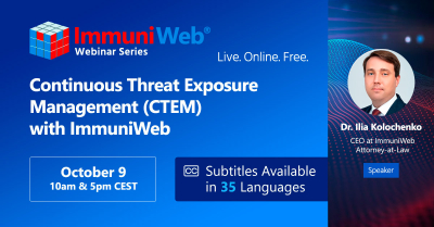 Continuous Threat Exposure Management (CTEM) with ImmuniWeb — October Session