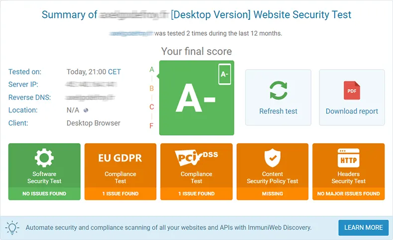 ImmuniWeb Website Security Test